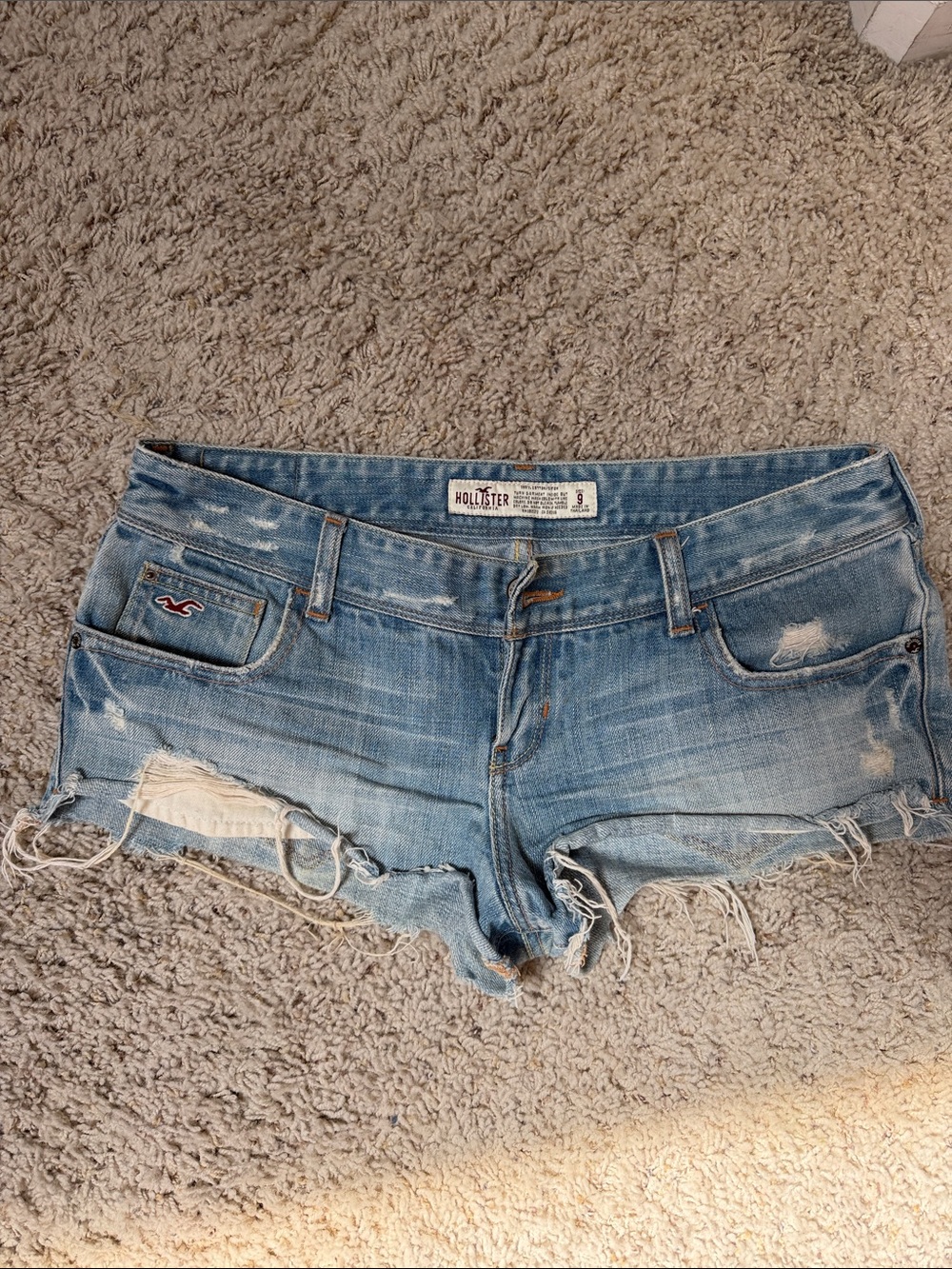 Hollister Faded Blue Distressed Denim Cutoff Shorts